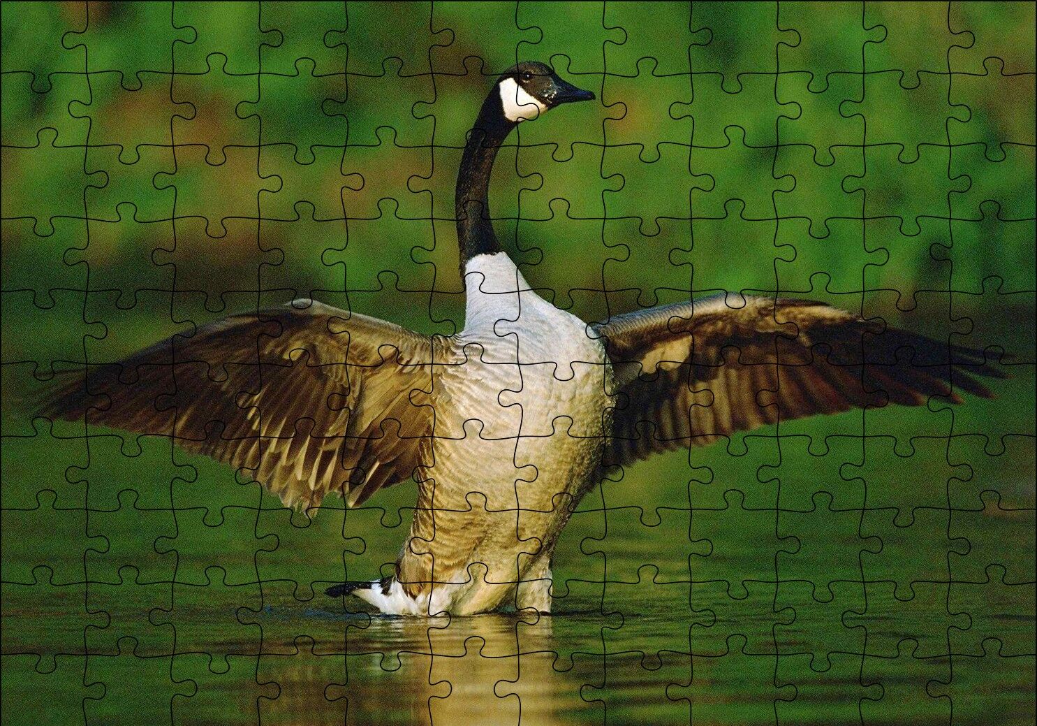 Gölde Kanatlarını Açmış Kaz Puzzle Yapboz MDF Ahşap