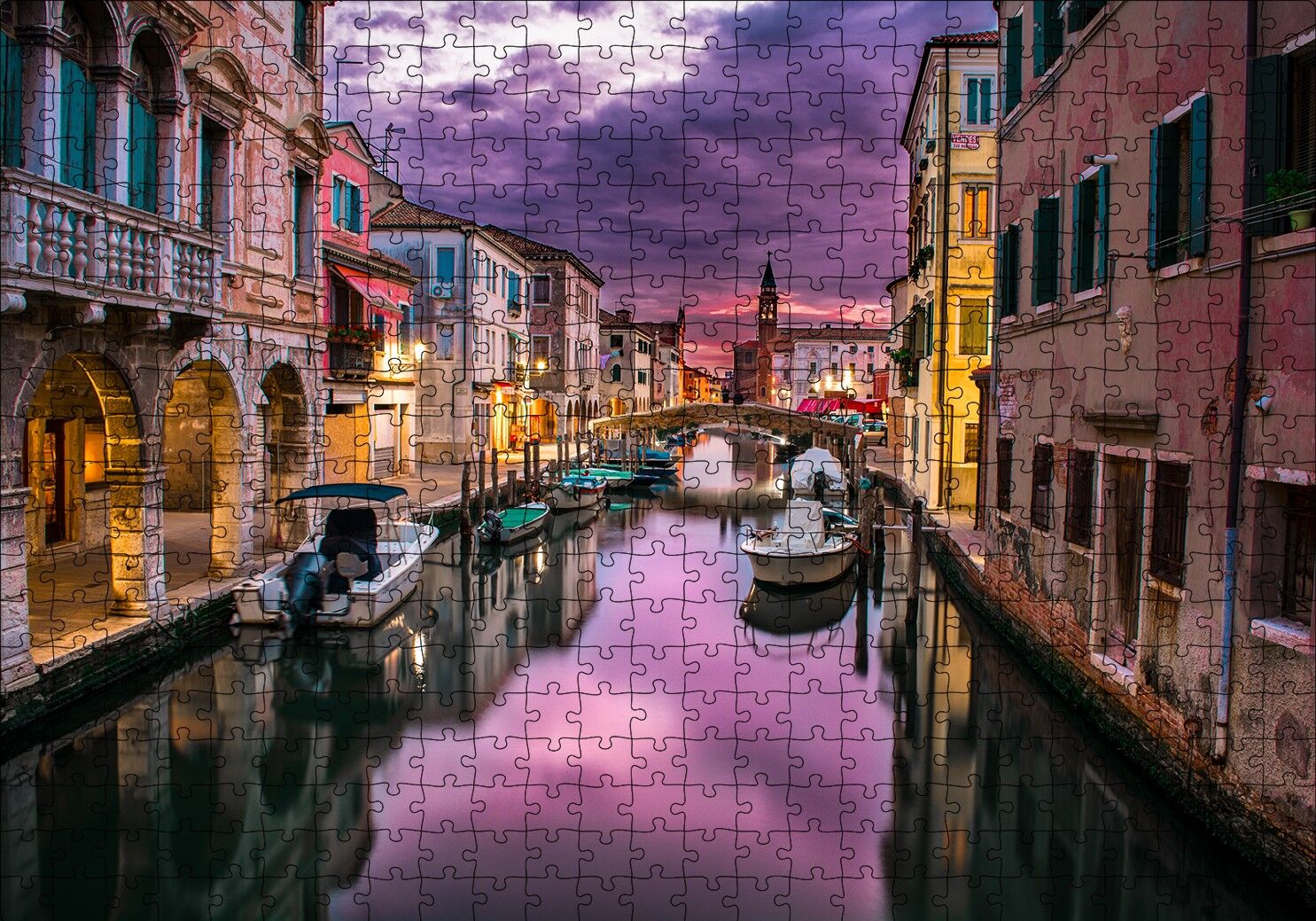 Venedik Kanalda Akşam Manzarası Puzzle Yapboz MDF Ahşap 500 Parça 49 cm X 68 cm