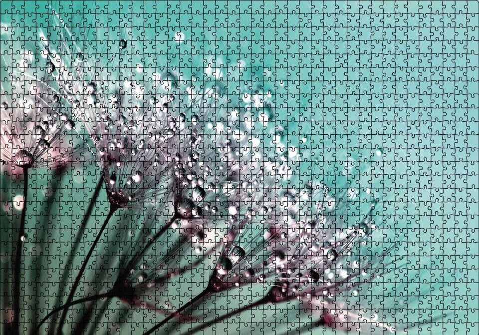 Çiçekler Üzerinde Çiy Damlaları Puzzle Yapboz MDF Ahşap 1000 Parça 49 cm X 68 cm