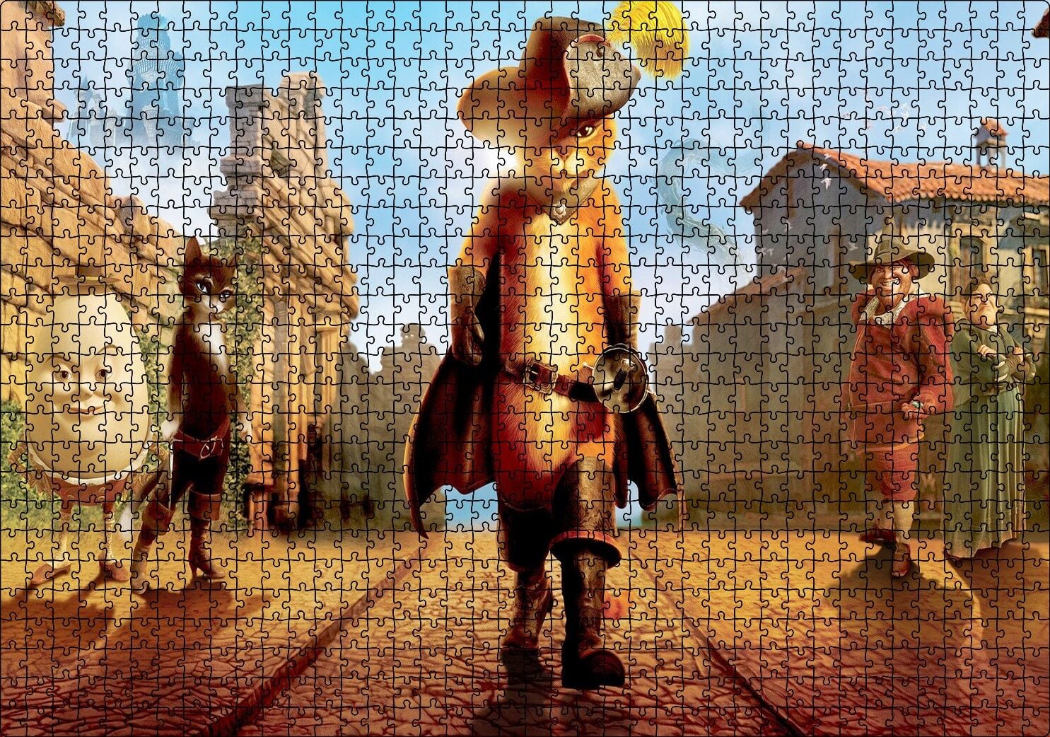 Film Çizmeli Kedi Kahramanlar Puzzle Yapboz MDF Ahşap 1000 Parça 49 cm X 68 cm