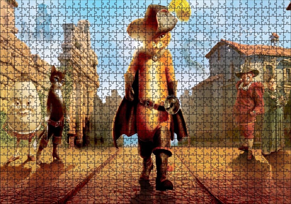 Film Çizmeli Kedi Kahramanlar Puzzle Yapboz MDF Ahşap 1000 Parça 49 cm X 68 cm
