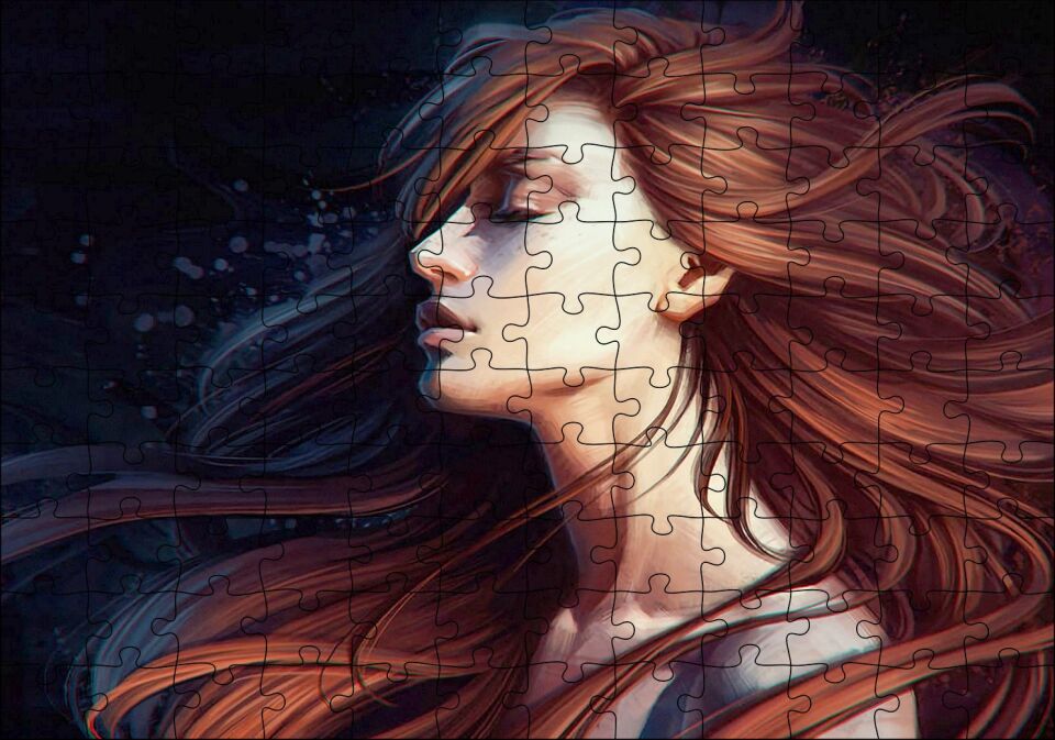 Kahverengi Saçlı Kız Puzzle Yapboz MDF Ahşap