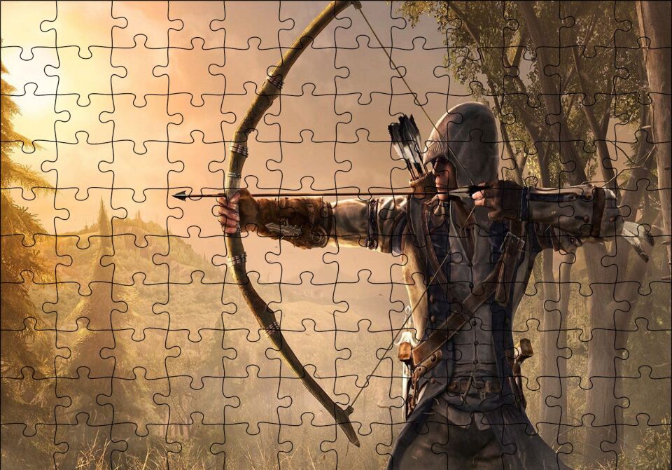 Assassins Creed Okçu Savaşçı ve Orman Puzzle Yapboz MDF Ahşap 120 Parça 24 cm X 34 cm