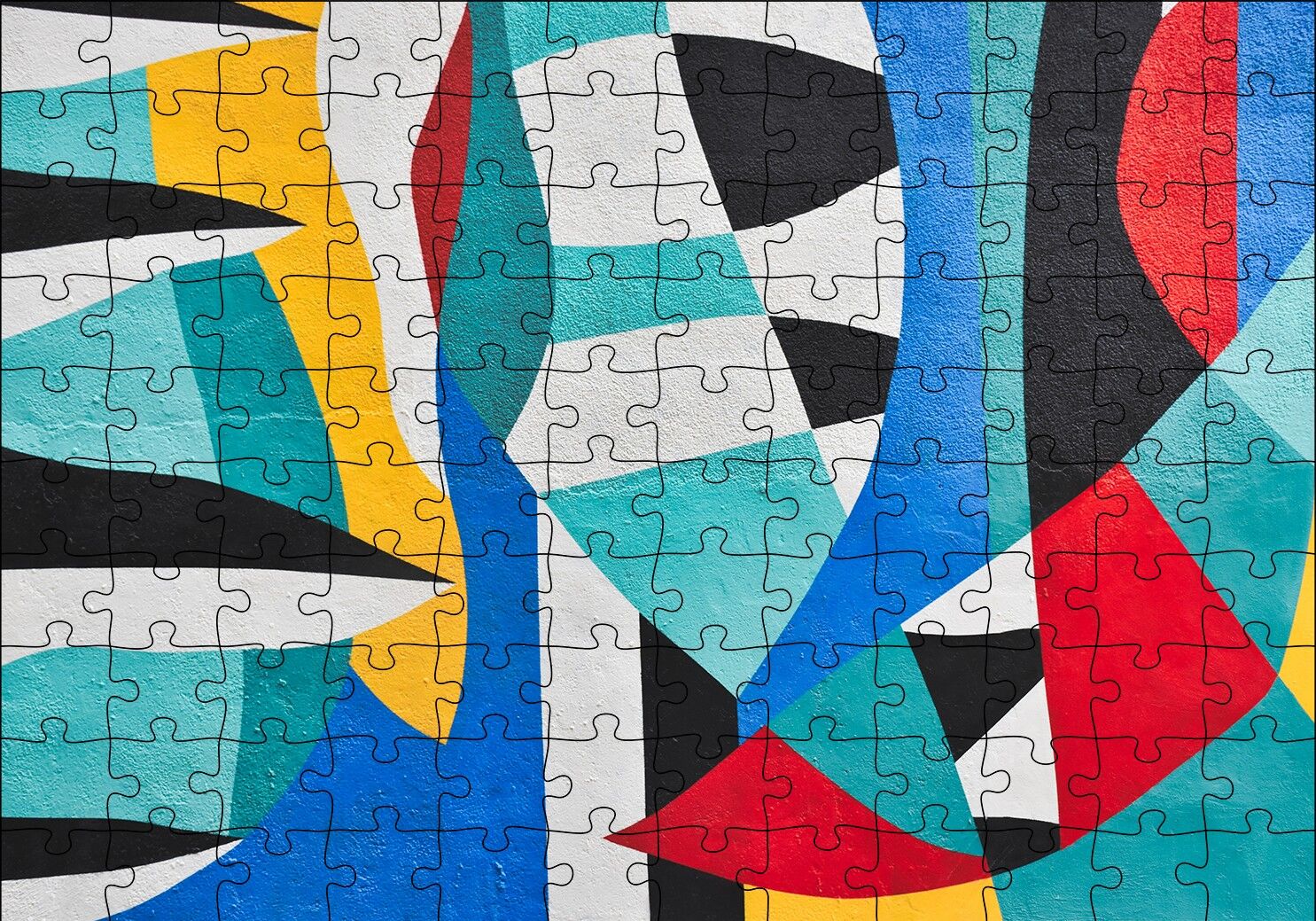 Duvar Boyama Renkler Kavisler ve Şeritler Puzzle Yapboz MDF Ahşap 120 Parça 24 cm X 34 cm