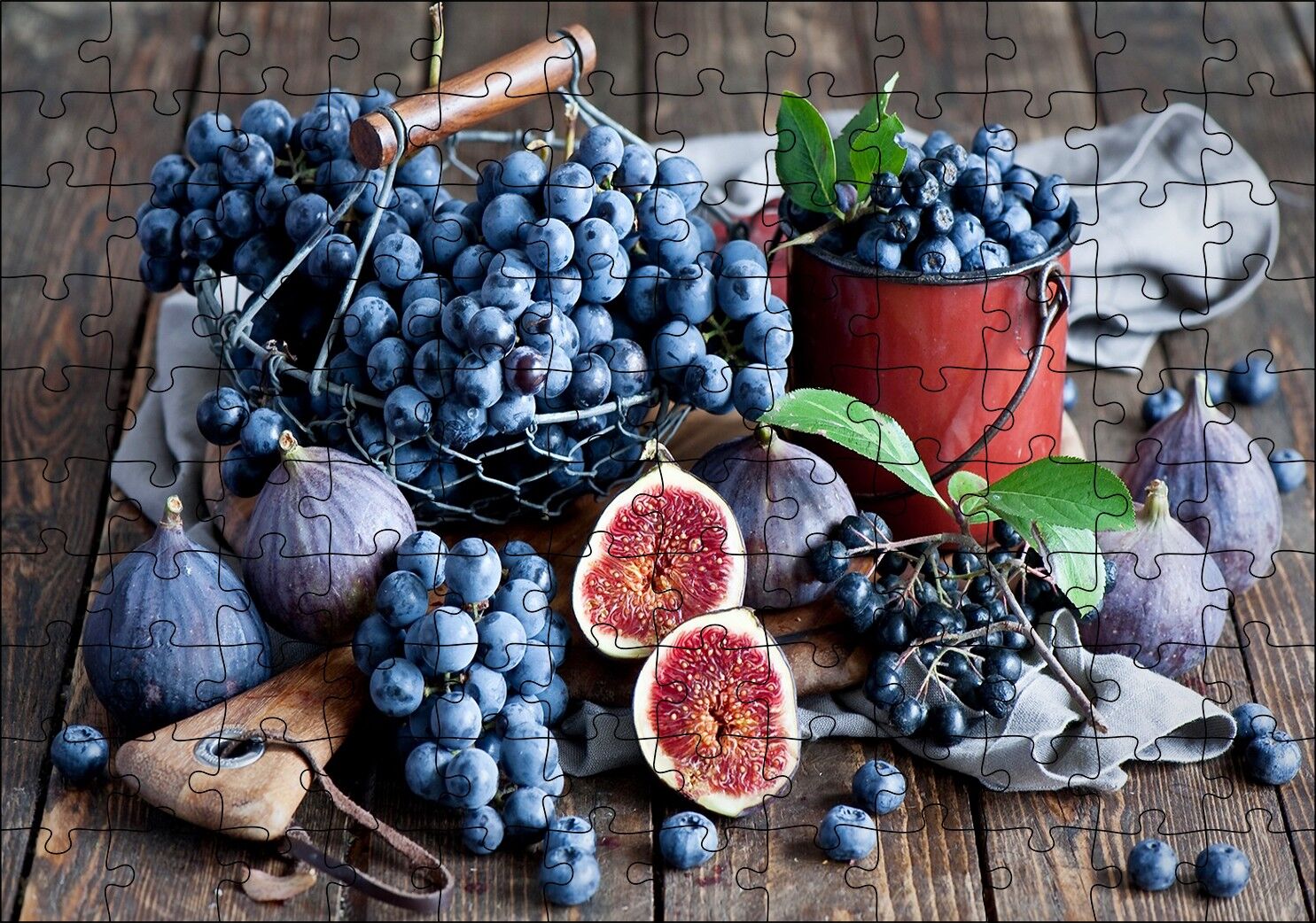 Kara Üzüm Yabanmersini ve İncir Puzzle Yapboz MDF Ahşap