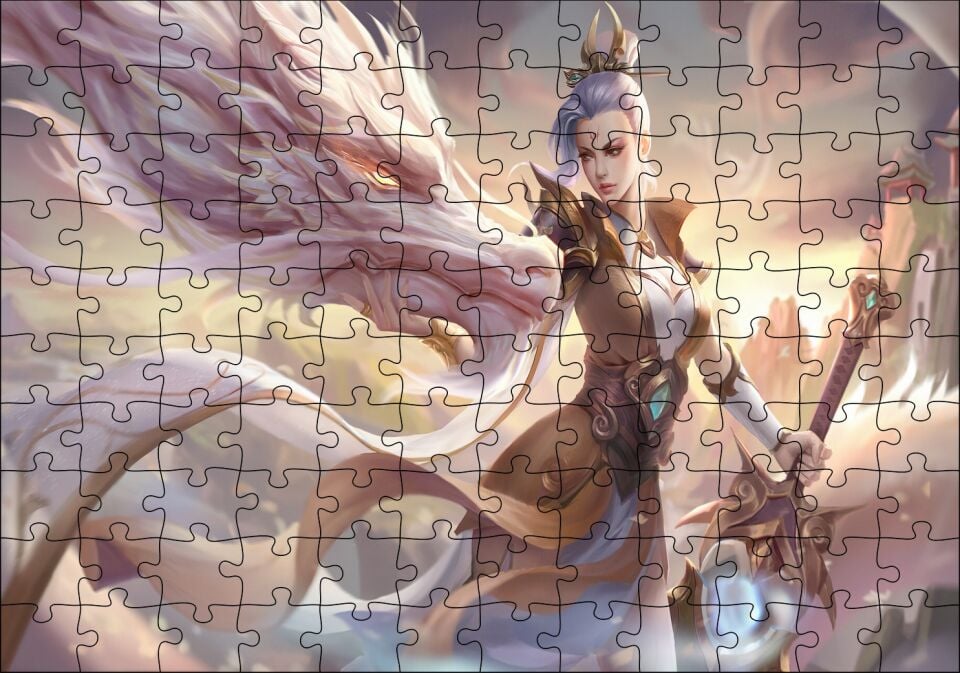 League of Legends Kadın Savaşçı ve Ak Ejderhası Puzzle Yapboz MDF Ahşap