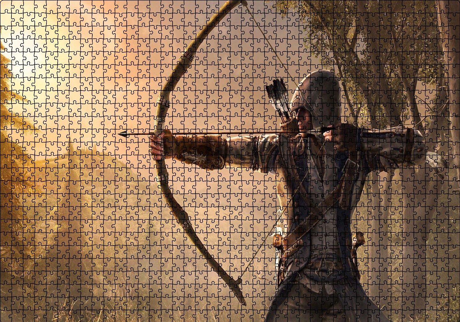 Assassins Creed Okçu Savaşçı ve Orman Puzzle Yapboz MDF Ahşap 1000 Parça 49 cm X 68 cm