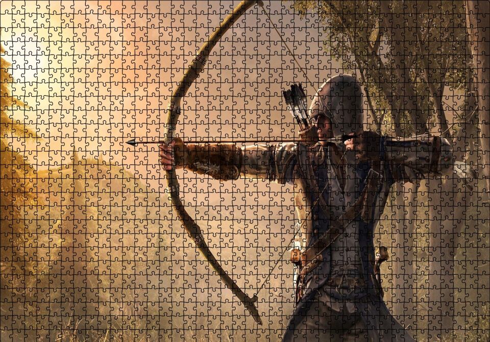 Assassins Creed Okçu Savaşçı ve Orman Puzzle Yapboz MDF Ahşap 1000 Parça 49 cm X 68 cm