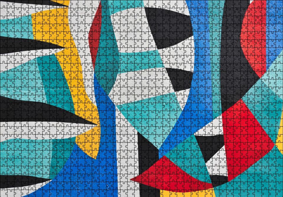 Duvar Boyama Renkler Kavisler ve Şeritler Puzzle Yapboz MDF Ahşap 1000 Parça 49 cm X 68 cm