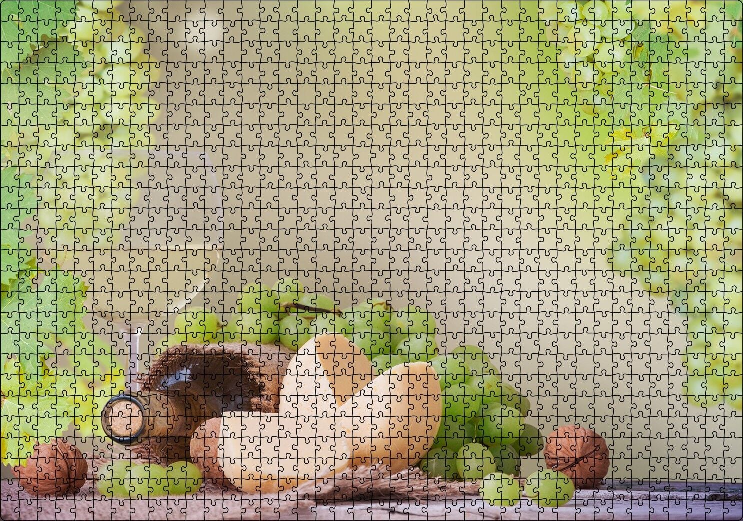 Şarap Üzüm Ceviz Peynir Görseli Puzzle Yapboz MDF Ahşap 1000 Parça 49 cm X 68 cm