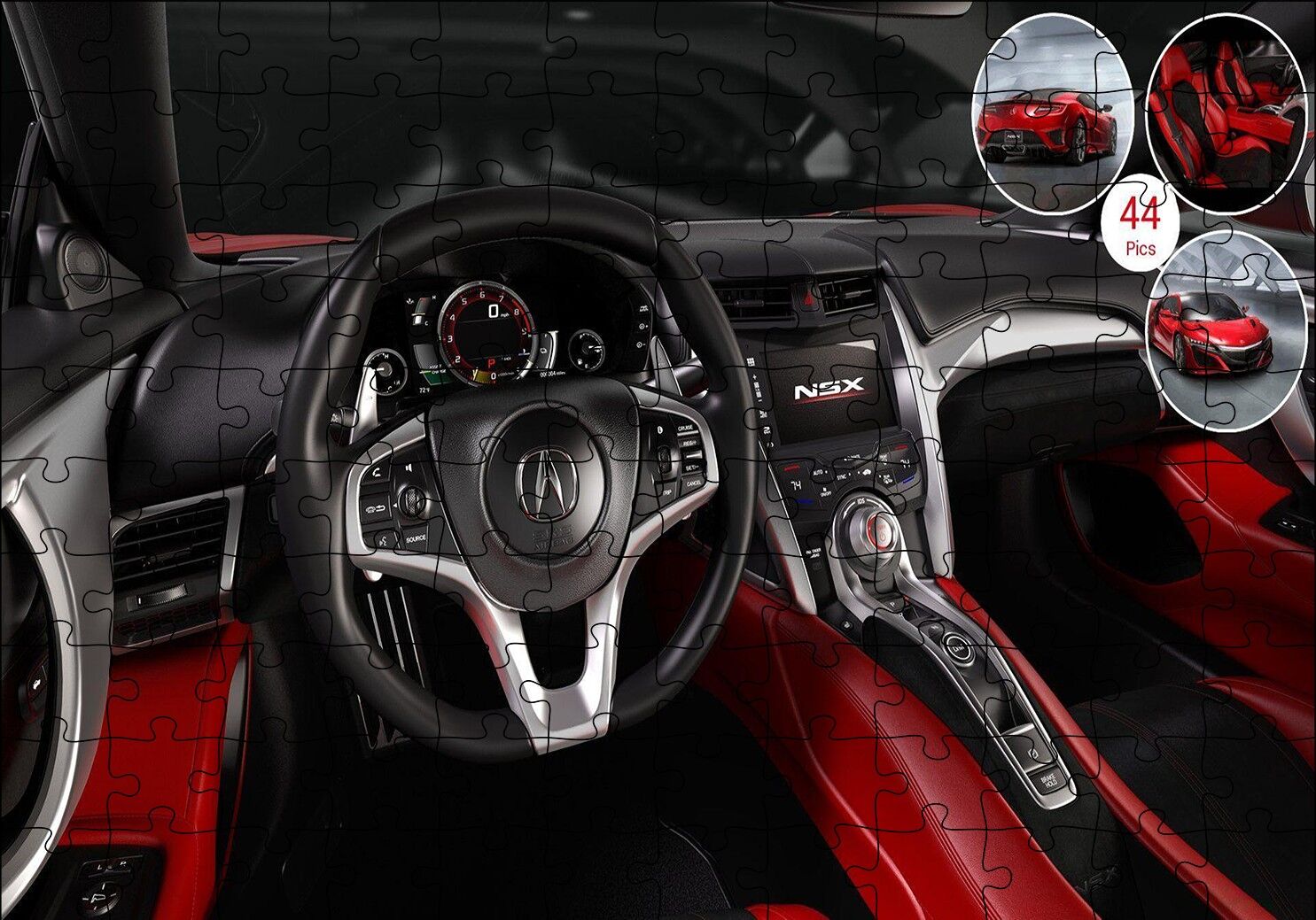 Kırmızı Acura NSX Kokpit Puzzle Yapboz MDF Ahşap 120 Parça 24 cm X 34 cm