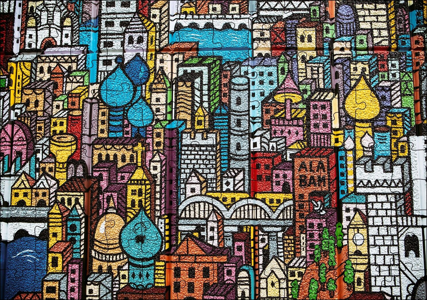 Şehir Motifleri Duvar Boyama Puzzle Yapboz MDF Ahşap 120 Parça 24 cm X 34 cm