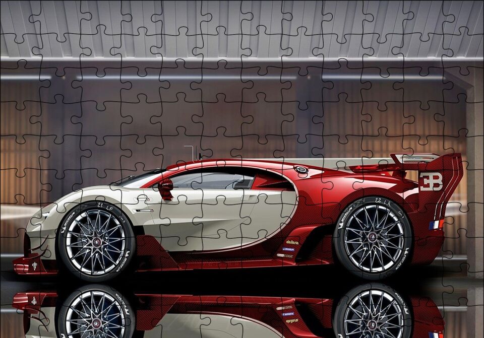 Kırmızı Beyaz Bugatti Veyron EB 164 Puzzle Yapboz MDF Ahşap