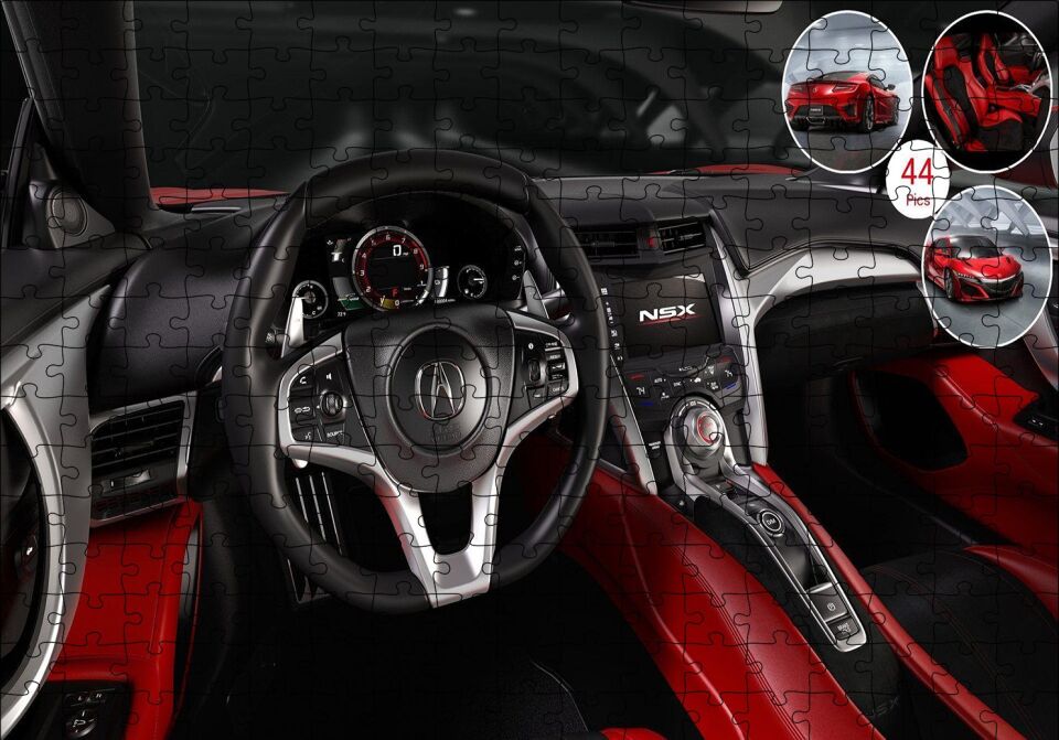 Kırmızı Acura NSX Kokpit Puzzle Yapboz MDF Ahşap 255 Parça 34 cm X 49 cm