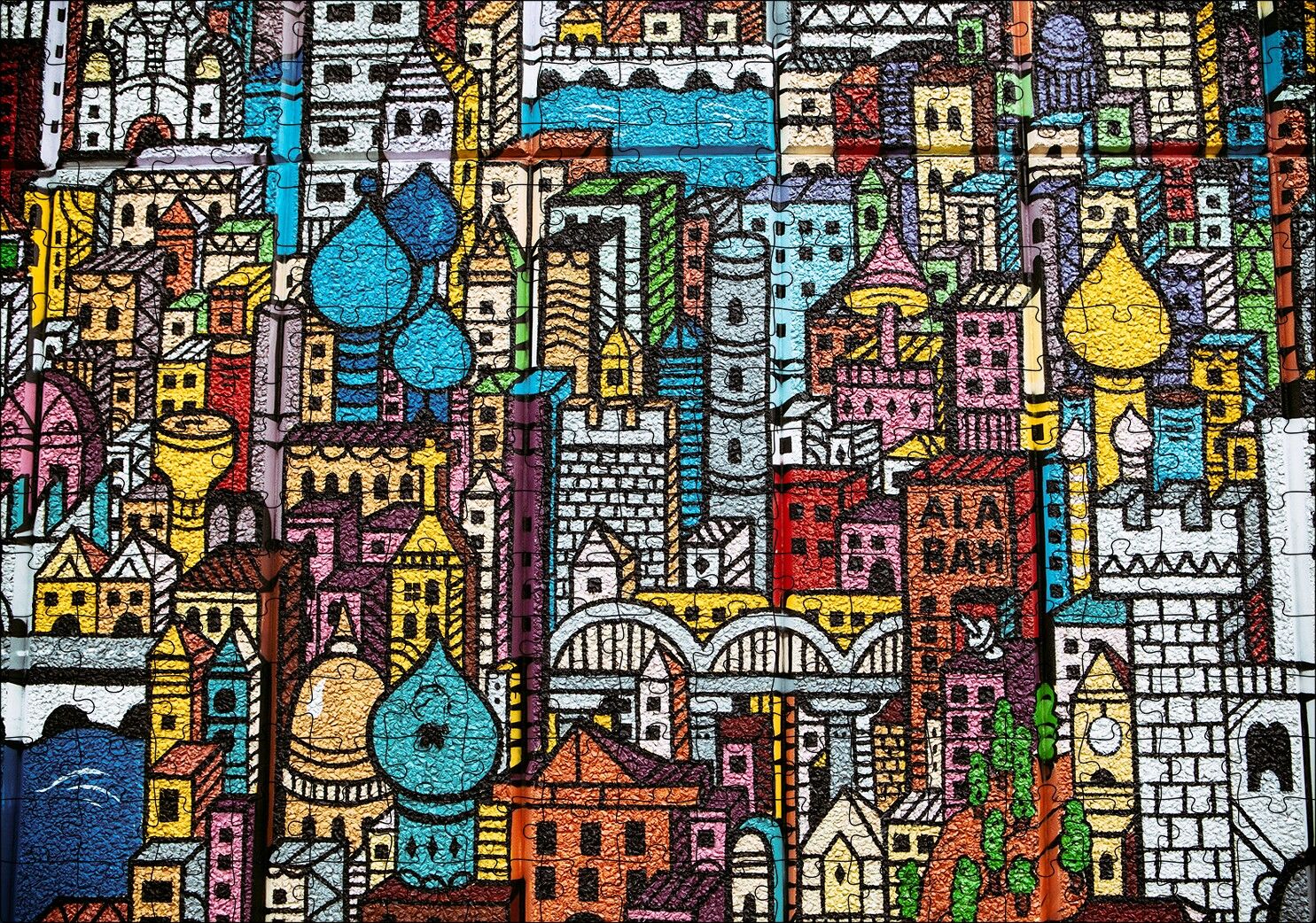 Şehir Motifleri Duvar Boyama Puzzle Yapboz MDF Ahşap 255 Parça 34 cm X 49 cm