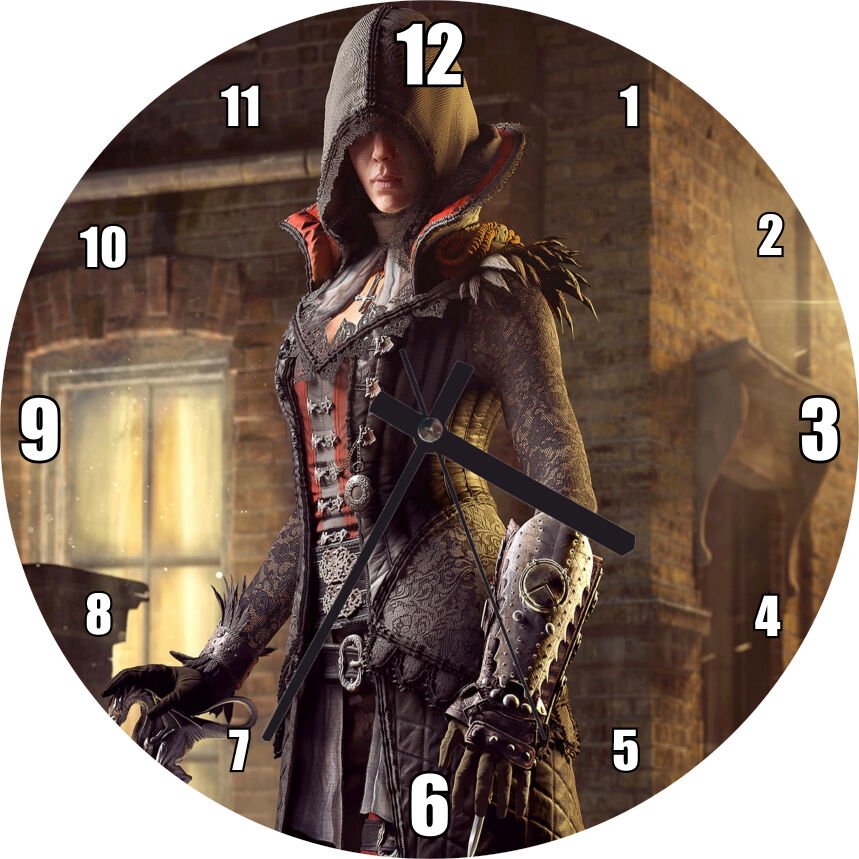Assassins Creed Sendika Evie  Video Oyun Görseli Mdf Ahşap Duvar Saati 30 cm Çap