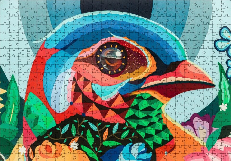 Duvar Boyama Renkli Kuş Puzzle Yapboz MDF Ahşap 500 Parça 49 cm X 68 cm