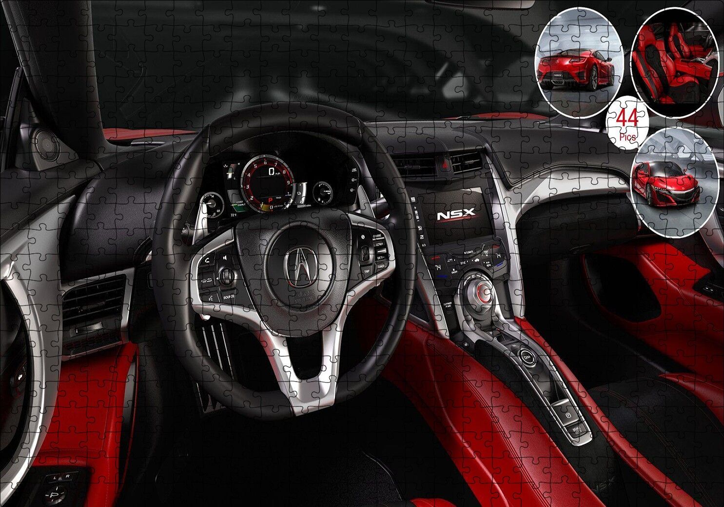 Kırmızı Acura NSX Kokpit Puzzle Yapboz MDF Ahşap 500 Parça 49 cm X 68 cm