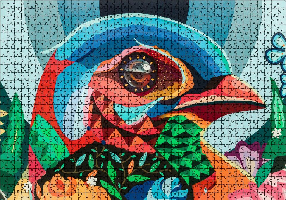 Duvar Boyama Renkli Kuş Puzzle Yapboz MDF Ahşap 1000 Parça 49 cm X 68 cm