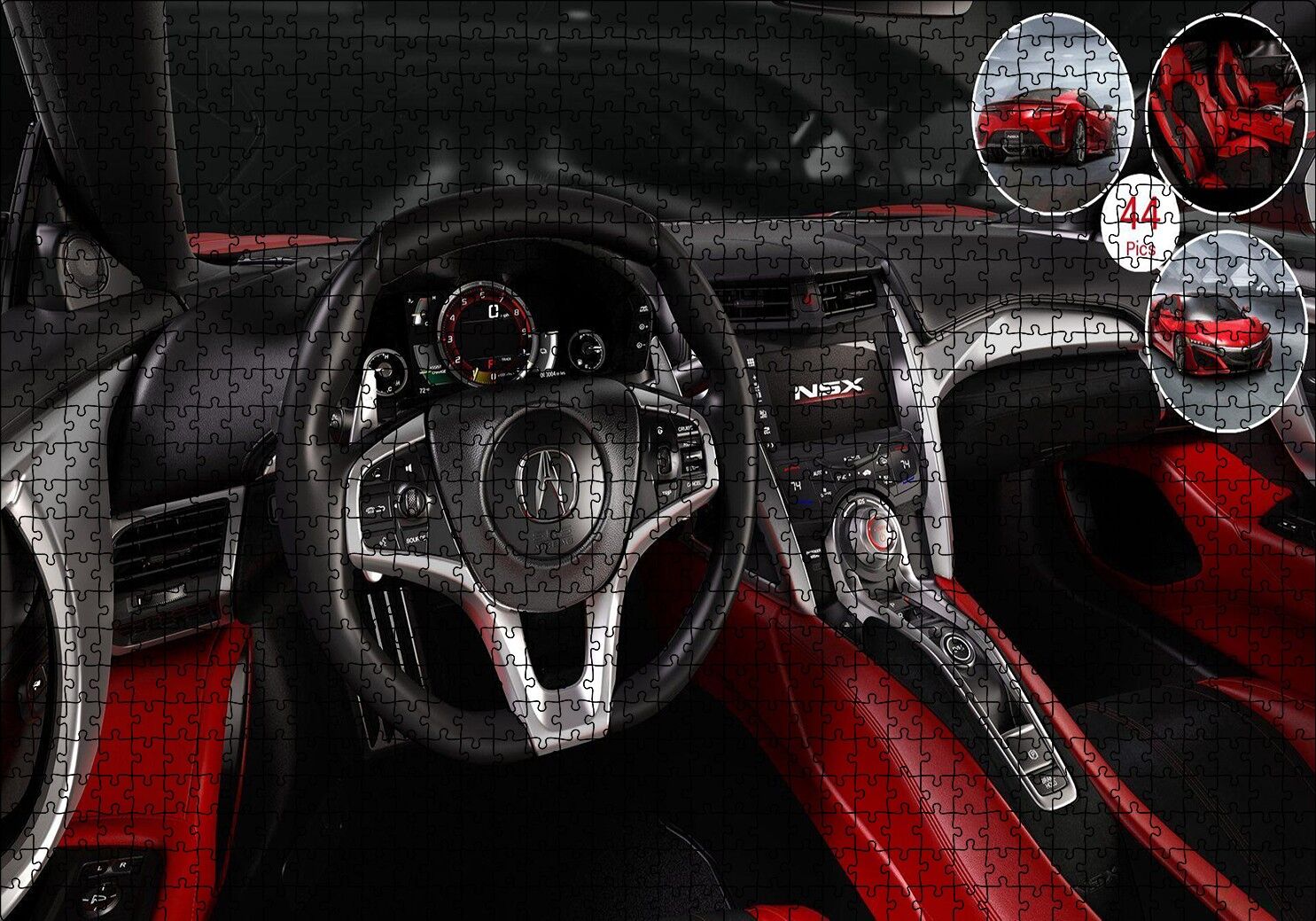 Kırmızı Acura NSX Kokpit Puzzle Yapboz MDF Ahşap 1000 Parça 49 cm X 68 cm