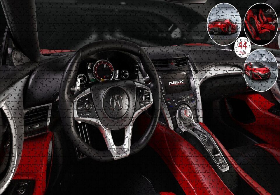 Kırmızı Acura NSX Kokpit Puzzle Yapboz MDF Ahşap 1000 Parça 49 cm X 68 cm