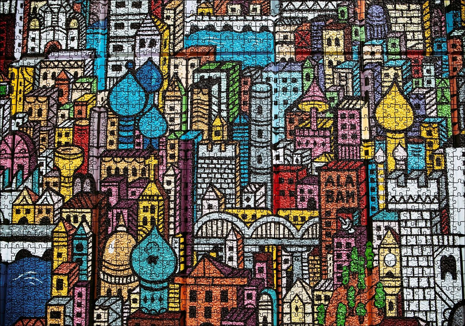 Şehir Motifleri Duvar Boyama Puzzle Yapboz MDF Ahşap 1000 Parça 49 cm X 68 cm
