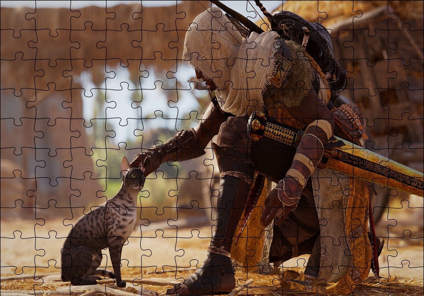 Assassins Creed Origins Mısır Kedi ve Karakter Puzzle Yapboz MDF Ahşap 120 Parça 24 cm X 34 cm