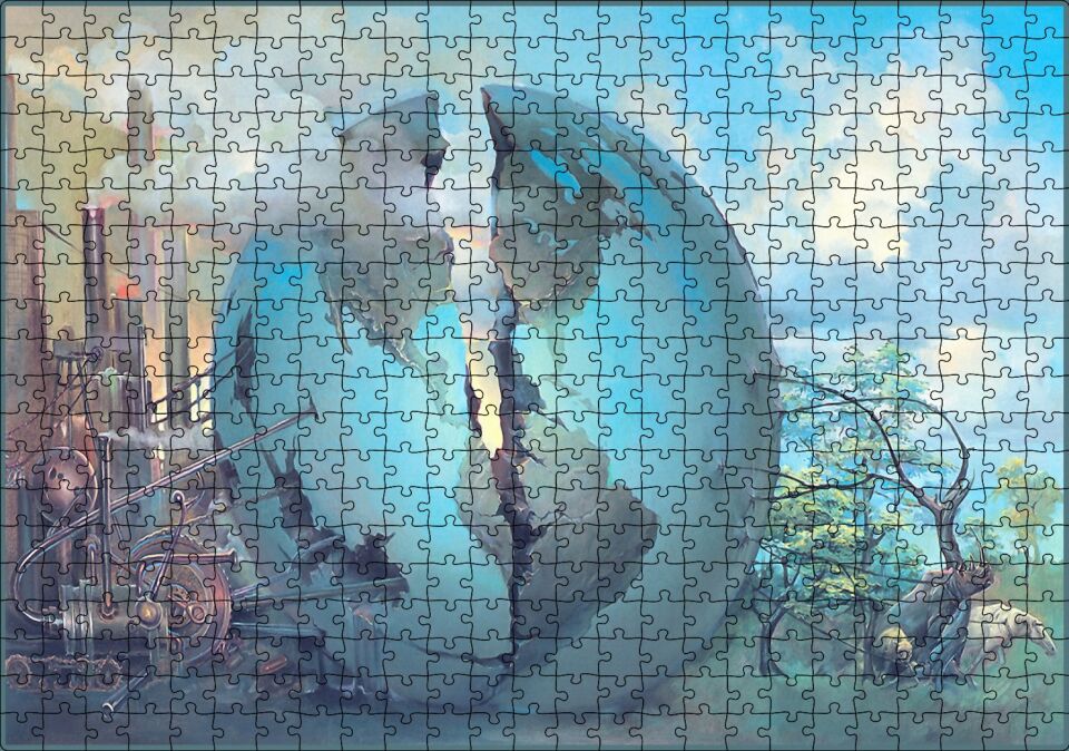 Makineleşme ve Doğanın Savaşı Dünyayı Bölüyor Puzzle Yapboz MDF Ahşap 500 Parça 49 cm X 68 cm