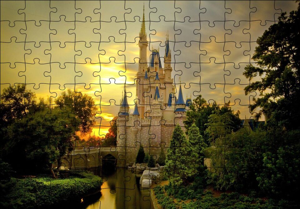 Masallar Ülkesi Şatosu ve Gün Batımı Puzzle Yapboz MDF Ahşap