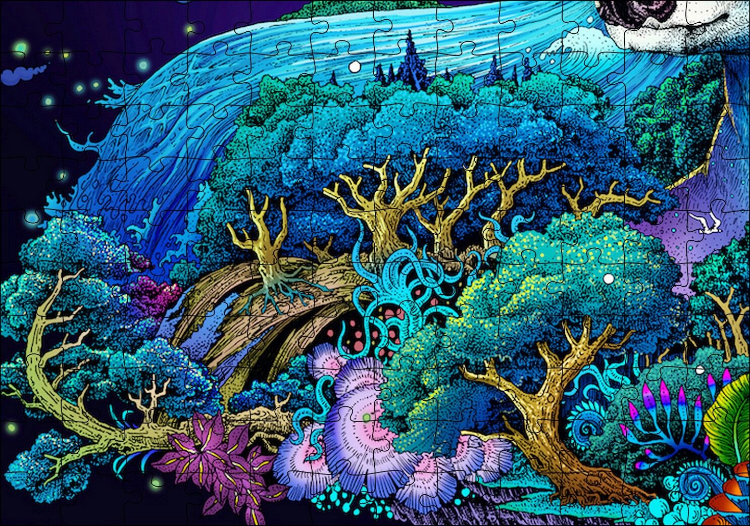 Mavi Mor Temalı Tabiat Puzzle Yapboz MDF Ahşap