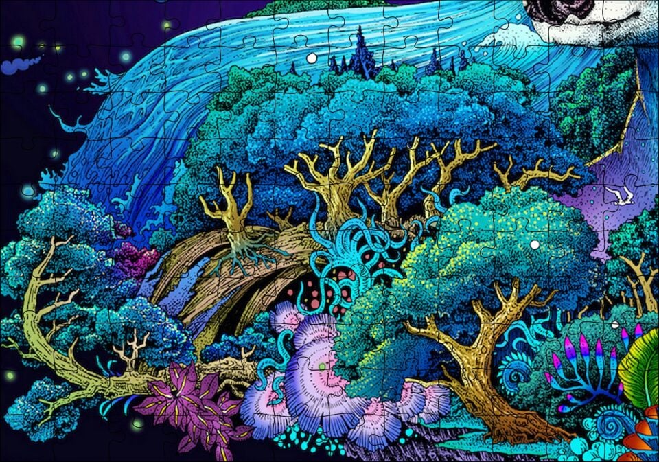 Mavi Mor Temalı Tabiat Puzzle Yapboz MDF Ahşap